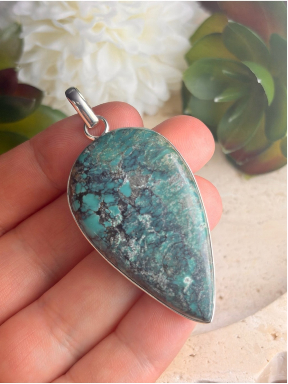 Large Sterling Silver 925 Southwest Turquoise Pendant Contemporary Handmade New - Picture 6 of 13